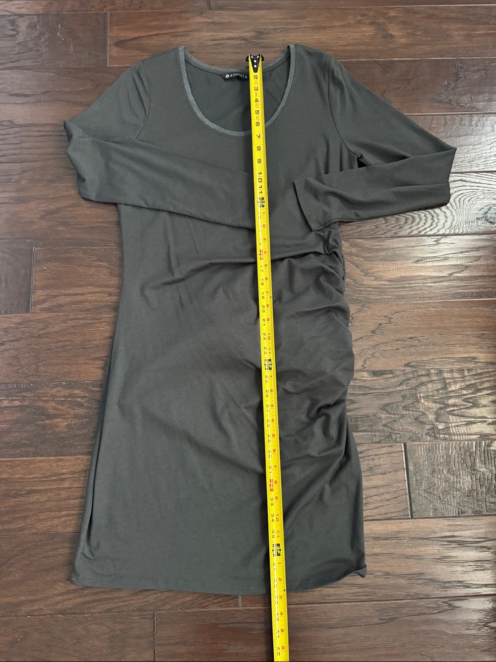 NWOT Athleta Dark Gray jersey Scoop-Neck Midi Dress with shirred Side - Picture 5 of 5
